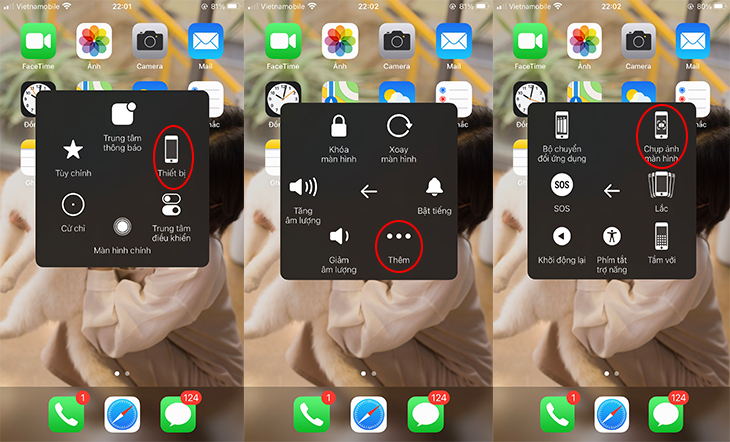 Sử dụng menu từ nút Home ảo để chụp màn hình bước 3